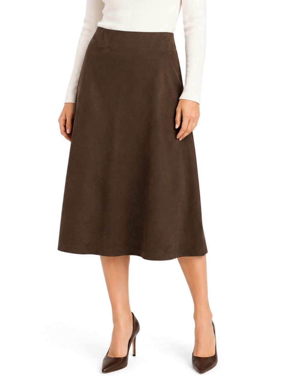 Sigrid Olsen milky brown faux suede chic office minimal midi skirt size 12